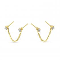 14K Yellow Gold Double Hole Diamond Chain Earrings