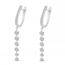 14K White Gold Dashing Diamonds Huggie Cascading Earrings