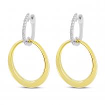 14K Two Tone Gold Circle Diamond Huggie Earrings