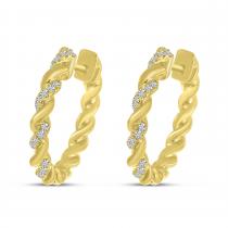 14K Yellow Gold Diamond Twist Huggie Earrings