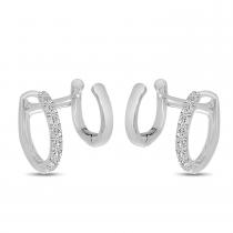 14K White Gold Diamond Double Huggies