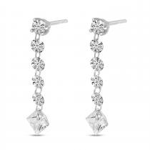 14K White Gold Dashing Diamond 5-Stone Princess Cut Drop Earrings