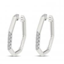 14K White Gold Diamond Geometric Hoop Earrings