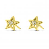 14K Yellow Gold Small Diamond Star Stud Earrings