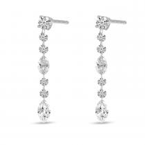 14K White Gold Marquise Round Cut Dashing Diamond Earrings