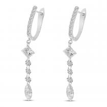 14K White Gold Pear Marquise Round Cut Dashing Diamond Earrings