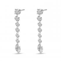 14K White Gold Round and Marquise Dashing Diamond Post Earring