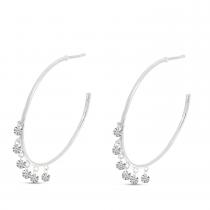 14K White Gold Dashing Diamond 6 Stone Shaker Hoops Earring