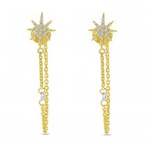 14K Yellow Gold Dashing Diamonds Starburst Chain Earrings