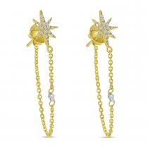 14K Yellow Gold Dashing Diamonds Starburst Chain Earrings