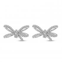 14K White Gold Diamond Bow Stud Earrings