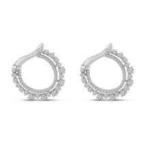 14K White Gold Scattered Diamonds Front Hoop Earrings