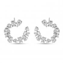 14K White Gold Fancy Cut Shapes Front Hoop Earrings