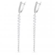 14K White Gold Dashing Diamonds Huggie Cascading Earrings