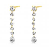 14K Yellow Gold Round and Pear Dashing Diamond Drop Post Earrings