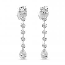 14K White Gold Round and Pear Dashing Diamond Post Earrings