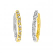 14K Yellow and White Gold Two Tone Diamond Hoops