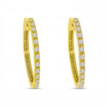 14K Yellow and White Gold Two Tone . 52 Ct Diamond Hoops