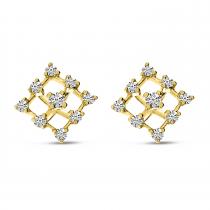 14K Yellow Gold Diamond Grid Earrings