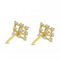 14K Yellow Gold Diamond Grid Earrings