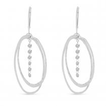 14K White Gold Double Oval .60 ct Dashing Diamond 3D Earrings