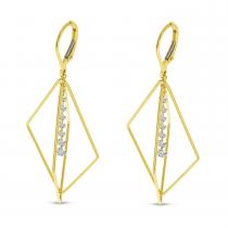 14K Yellow Gold Dashing Diamond 3D Geometric Triangle Earrings