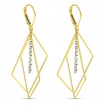 14K Yellow Gold Dashing Diamond 3D Geometric Triangle Earrings