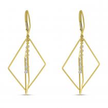 14K Yellow Gold Dashing Diamond 3D Geometric Triangle Earrings