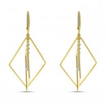 14K Yellow Gold Dashing Diamond 3D Geometric Triangle Earrings