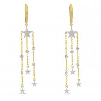 14K Yellow Gold Dashing Diamond Star Chandelier Diamond Earrings