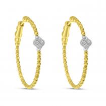 14K Two Tone Gold Diamond Clover Flexible Hoop Earrings