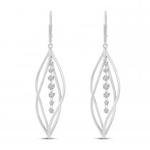 14K White Gold Dashing Diamond 3D Swirl Earrings