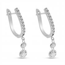 14K White Gold Dashing Diamonds Double Drop Huggie Earrings