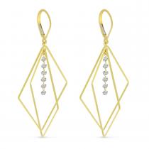 14K Yellow Gold Dashing Diamond 3D Geometric Triangle Earrings