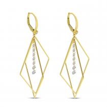 14K Yellow Gold Dashing Diamonds 3D Geometric Earrings