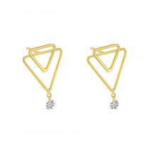 14K Yellow Gold Dashing Diamonds Double Triangle Post Earrings