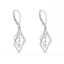 14K White Gold Dashing Diamond Petite 3D Geometric Earrings