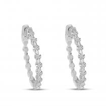 14K White Gold Diamond Shared Prong Hoop Earrings