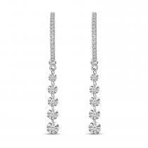 14K White Gold Five Pierced Dangling Dashing Diamonds Huggy Earring