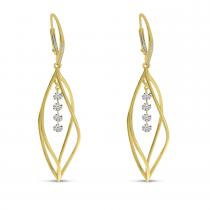 14K Yellow Gold Dashing Diamond 3D Swirl Earrings