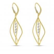 14K Yellow Gold Dashing Diamond 3D Swirl Earrings