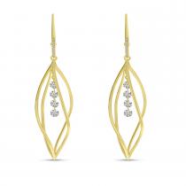 14K Yellow Gold Dashing Diamond 3D Swirl Earrings