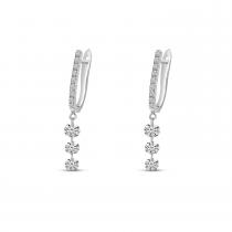 14K White Gold Dashing Diamonds Huggie Cascading Earrings