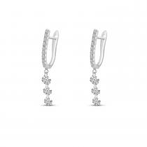 14K White Gold Dashing Diamonds Huggie Cascading Earrings