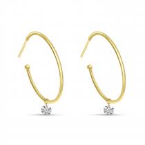 14K Yellow Gold Dashing Diamonds Sliding Diamond Hoop Earrings