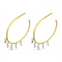 14K Yellow Gold Floating Diamond 5-Stone Shaker Hoop Earrings