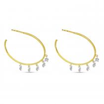 14K Yellow Gold Floating Diamond 5-Stone Shaker Hoop Earrings