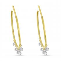 14K Yellow Gold Floating Diamond 5-Stone Shaker Hoop Earrings