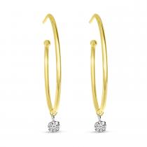 14K Yellow Gold Floating Diamonds Sliding Diamond Hoop Earrings