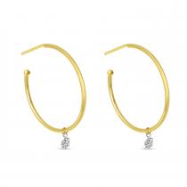 14K Yellow Gold Floating Diamonds Sliding Diamond Hoop Earrings